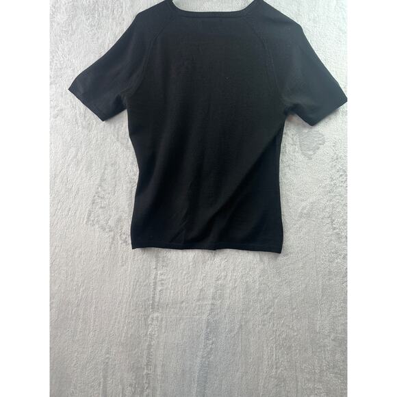 Banana Republic Black Merino Wool V-Neck Sweater • Short Sleeve • Size L - Picture 2 of 6